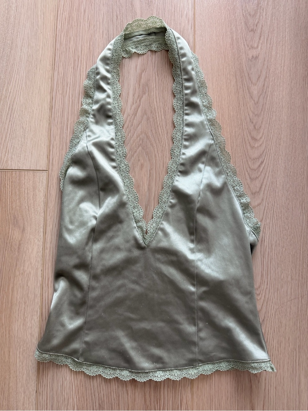 Kimchi Blue Sage Green Satin Lace Halter Top
